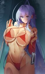 1female 1girls absurdres against_glass araneesama big_breasts bikini blue_hair breasts breasts_on_glass breasts_pressed_on_glass female high_school_dxd light-skinned_female long_hair rossweisse shower solo thick_thighs