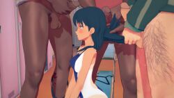 1girls 3d bukkake bunny-home cum_in_hair dark-skinned_male dark_skin female group hayase_nagatoro human interracial locker_room male multiple_boys penis please_don't_bully_me,_nagatoro swimsuit