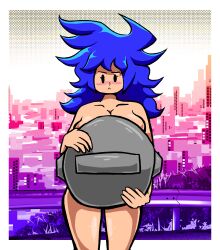 big_breasts blush commission commissioner_upload covering covering_breasts covering_crotch embarrassed embarrassed_nude_female enf hakai hakai_(mandyconcarne) kirbymario3 naked nude original_character trash_can trash_can_lid