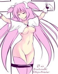 1girls blush bondage breasts broken chains crucifixion defeated exposed_pussy eyes_closed female gloves goddess head_down long_hair madoka_kaname maullarmaullar navel no_bra no_panties nude open_mouth pink_hair pink_thighhighs puella_magi_madoka_magica pussy short_gloves thighhighs torn_clothes ultimate_madoka underboob very_long_hair white_gloves