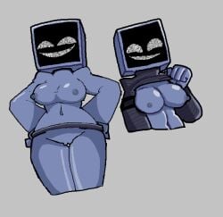 1girls arcaned_roses big_breasts edit edited grey_skin looking_at_viewer multiple_views naked naked_female oc original_character robot roses_arcaned shirt_lift smile smiling smiling_at_viewer tagme thea_(roses_arcaned) tv tv_head tv_screen