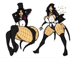 black_hair dc fishnets hat huge_ass kevemperor straight_hair xelbaxexilex zatanna