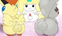 anthro anus back_view balls furry highguard jirachi looking_at_viewer male male_only minccino penis pokémon_(species) pokemon pokemon_(species) presenting_anus semi-anthro tagme teasing victini