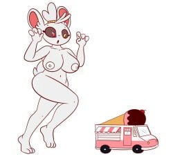 anthro big_breasts chasing diives female female_only furry giantess heterochromia ice_cream minccino murid murine pokémon_(species) pokemon pokemon_(species) rodent tagme thick_thighs white_background