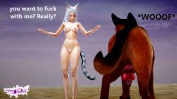 3d animal_humanoid bestiality big_breasts canine cat_tail dog female_on_feral fox_ears fox_girl fox_humanoid foxgirl kuuri long_hair nude nude_female riaykuras_playground tail whisker_markings white_hair white_hair_female zoophilia