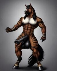 ai_generated anthro equid equine equine_genitalia horse horse_penis horsecock huge_balls huge_cock lonely_man monster monster_cock muscles muscular muscular_anthro muscular_male original original_character striped striped_fur stripesrn