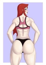 ass big_ass big_butt bra chariot_du_nord fitness little_witch_academia long_hair on_back red_eyes red_hair thighs thong thong_panties thotticus-slayer toned_female