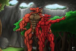 abs anthro balls biceps casual_nudity deltoids dragon duo flaccid foreskin genitals humanoid_genitalia humanoid_hands humanoid_penis kevindragon male manly muscular muscular_anthro muscular_male navel nipples nude pecs penis quads reptile scalie triceps