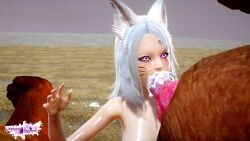 3d animal_humanoid bestiality big_breasts blowjob cat_tail cum cum_in_mouth cum_inside cumshot_in_mouth dog fellatio female_on_feral feral_on_female fox_ears fox_girl fox_humanoid foxgirl kuuri long_hair nude nude_female oral oral_sex penis_in_mouth riaykuras_playground sucking sucking_penis tail whisker_markings white_hair white_hair_female zoophilia