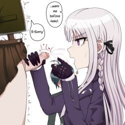 1girls 2boys 7-cs assertive assertive_female bangs being_watched blush braid collecting_cum crossdressing cum cum_on_clothes cum_on_face cum_on_hair cum_on_hand cumshot danganronpa danganronpa:_trigger_happy_havoc danganronpa_v3 ejaculation embarrassed english_text expressionless eyelashes facial female femboy femboy_on_female femdom foreskin fujisaki_chihiro gloved_handjob gloves gon_(congchuabuoito) hair_ribbon hand_on_penis handjob holding_penis kirigiri_kyouko long_hair male open_mouth otoko_no_ko penis penis_grab premature_ejaculation purple_eyes saihara_shuuichi skirt small_penis smaller_male speech_bubble test_tube tremble_lines trembling uncensored uncut watching