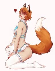 animal_tail blood_on_face blood_splatter blood_stain bow_panties boyfriend_to_death cheek_markings claws crossdressing digital_media_(artwork) digital_painting_(artwork) fox_boy fox_humanoid foxboy kemono kemonomimi lace lace-trimmed_bra lace-trimmed_panties lace-trimmed_thighhighs light-skinned_male lingerie lingerie_bra lingerie_only lingerie_panties no_visible_genitalia orange_eyes pinup pinup_pose red_hair ren_hana ruffled_collar ruffles solo_male stockings stockings_only stockings_thigh_highs suggestive_look thigh_highs twink venus_haze