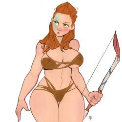 aloy ass_focus bikini female female_only horizon_zero_dawn hourglass_figure red_head safe_for_work tomphelippe wide_hips