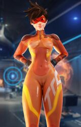 3d bodysuit cameltoe dinoboy555 erect_nipples latex lena_oxton navel_visible_through_clothes nipples_visible_through_clothing orange-tinted_eyewear overwatch overwatch_2 see-through see-through_clothing short_hair small_breasts thin_clothing tight_clothing tinted_eyewear tracer visor