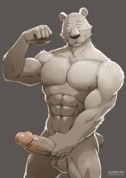 2023 abs aledonrex anthro balls beastars big_penis dated erection flexing fur genitals grey_background grey_body grey_fur hi_res holding_penis humanoid_genitalia humanoid_penis looking_at_viewer male muscular muscular_anthro muscular_male nipples nude pecs penis portrait riz_(beastars) scut_tail short_tail simple_background solo tail three-quarter_portrait vein veiny_penis