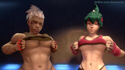 1080p 2girls 3d abs african_female animated big_breasts blender blender_eevee blizzard_entertainment blue_eyes bouncing_breasts breasts breasts_out camo_print clothes_lift cybernetics cyborg dark-skinned_female dark_skin dzooworks female female_abs fit_female gilf green_hair highres kiriko_(overwatch) large_breasts light-skinned_female light_skin muscular_female overwatch overwatch_2 revealing_breasts short_hair shorter_than_10_seconds shorter_than_30_seconds sojourn_(overwatch) sound tank_top tank_top_lift titty_drop toned_female underboob video watermark white_hair