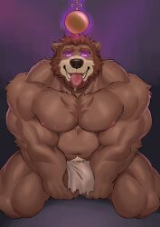 2023 adios anthro balls bear beard biceps bodily_fluids brown_bear brown_body brown_fur brown_hair claythebear clock deltoids facial_hair flexor_carpi fur genitals glowing glowing_eyes grizzly_bear hair hi_res hypnosis hypnotic_eyes kneeling male male_only mammal mind_control musclegut muscular muscular_anthro muscular_male nipples nude on_ground open_mouth pecs penis pocketwatch pubes purple_eyes saliva solo sweat tongue tongue_out triceps ursine vein watch