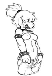 2018 abs anthro belly blush breasts clothed clothing collar deltarune female hair jeans muscular muscular_female navel nipples no_bra no_panties open_mouth pants pants_down pecs pussy reccand reptile scalie simple_background solo spike_(disambiguation) spiked_collar spikes standing susie_(deltarune) teeth video_games