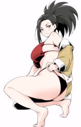 bikini black_eyes black_hair dat_ass female_focus female_only female_solo jacket momo_yaoyorozu my_hero_academia ponytail relaxjon solo_female solo_focus white_background yaoyorozu_momo