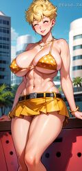 ai_generated big_breasts blonde_hair breasts cleavage dragon_ball mature_female milf panchy panchy_(dragon_ball) panchy_briefs skirt