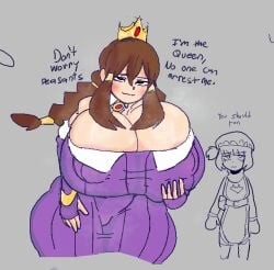 1boy 1girls 2girls abuse_of_power areola areola_bulge areola_slip areolae areolae_slip areolae_visible_through_clothing areolar_amelanism bare_shoulders belt belt_buckle big_areola black_eyes blush blush_lines blushing_female braless breasts breasts_bigger_than_ass breasts_bigger_than_head breasts_bigger_than_torso broach broach_(jewelry) brown_hair bursting_breasts casual choker cleavage cleavage_dress cleavage_overflow cleft_of_venus clothed clothed_female clothes clothing colored crown curvaceous_female curvaceous_figure curvy curvy_body curvy_female curvy_figure dialogue dress duo english_text evil evil_eyes evil_grin evil_smile eye_glow female female_focus gigantic_breasts gold_(metal) gold_jewelry golden_crown grabbing_own_breast hair_between_eyes heavy_breasts holding_breast horny horny_female hot hot_and_bothered hourglass_figure huge_breasts hyper_breasts imminent_rape imminent_sex imminent_violation implied_rape implied_sex implied_violation large_areolae large_breasts large_nipples lewdicrousart light-skinned_female light_skin long_hair malicious_intent massive_breasts mound_of_venus nipple_bulge no_bra original original_character pervert pink_areola pink_nipples power_imbalance puffy_areola puffy_nipples purple_dress queen queen_rose_(lewdicrousart) red_eyes revealing_clothes royal royalty sadistic sadistic_female sadistic_smile shaded shiny shiny_body shiny_breasts shiny_skin simple_background simple_coloring simple_shading skindentation smelly smile smug squire steaming_body sweat sweaty_breasts text thick_thighs tied_hair venus_body venus_figure voluptuous voluptuous_female white_skin wide_hips wide_thighs young_adult young_adult_female