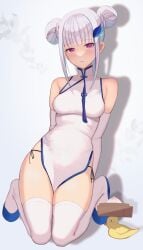 1girls arm_behind_back arm_gloves bare_hips bare_shoulders bare_skin bare_thighs belly belly_button blunt_bangs breasts character_request clothes collarbone copyright_request curvaceous curvaceous_body curvaceous_female curvaceous_figure curvaceous_hips curvy curvy_body curvy_female curvy_figure curvy_hips dress elbow_gloves exposed_hips exposed_shoulders exposed_skin exposed_thighs eyebrows_visible_through_hair feet female female_focus female_only footwear full_body gloves hair_bun hand_behind_back head_tilt high_resolution highres hourglass_figure knees knees_together knees_together_feet_apart lean_figure leggings legs_closed legs_together legs_together_feet_apart legwear looking_at_viewer medium_breasts midriff narrow_waist navel outfit over-kneehighs purple_eyes purple_eyes_female shoes short_hair shoulders sidelocks simple_background sitting slender_body slender_waist slim_waist solo stockings thick_thighs thigh_highs thighhighs thighs tilted_head topwear twin_buns wabi_illust white_arm_gloves white_background white_clothes white_dress white_elbow_gloves white_eyebrows white_gloves white_hair white_hair_female white_leggings white_legwear white_outfit white_stockings white_thigh_highs white_thighhighs white_topwear wide_hips