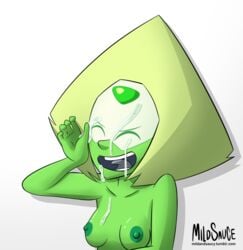 1girls areolae breasts cartoon_network closed_eyes cum cum_on_breasts cum_on_face cum_on_hand facial female female_only gem_(species) green_skin mildsauce nipples nude open_mouth peridot_(steven_universe) small_breasts smile solo solo_focus steven_universe visor