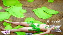 3d female female_only fox_humanoid foxgirl kuuri laying laying_on_back laying_on_ground long_hair no_clothing no_underwear nude nude_female riaykuras_playground slime_(substance) solo whisker_markings white_hair white_hair_female