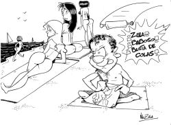 1boy 4girls ass beach bikini butt dough_roller monochrome nik_zula sketching sunbathing text