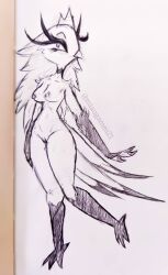 1girls anthro avian avian_humanoid bird bird_girl bird_humanoid boobs breasts feathers female female_only furry helluva_boss medium_breasts miaugames21 nipples pussy solo solo_female stella_(helluva_boss) tits uncolored vagina