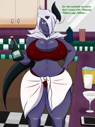 1girls 2023 2d 2d_(artwork) absol alcohol amber_eyes annoyed anthro anthrofied bartender big_breasts big_thighs breasts busty ch0c0novawaffle cleavage clothed curvaceous curves curvy curvy_body curvy_female curvy_figure curvy_hips dialogue english english_text female female_focus female_only furry furry_only furry_tail glasses green_eyes hair_over_one_eye hi_res highres hips horn hourglass_figure ice indoors large_breasts large_thighs looking_at_viewer navel nipple_bulge open_mouth phone pokémon_(species) pokemon pokemon_(species) short_hair slim_waist sneakers solo solo_female solo_focus sweater tail talking_to_viewer thick_thighs thigh_socks thighhighs thighs tongue voluptuous white_hair wide_hips wine zira_(ch0c0novawaffle)