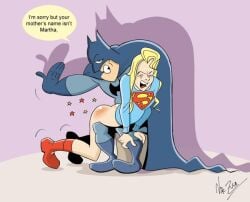 batman batman_(series) dc dc_comics female nik_zula spanked spanking supergirl superhero superhero_costume superheroine superman_(series) text