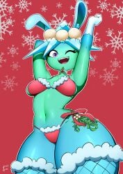 1girls better_version_at_source bikini blue_skin bottom_heavy bunny_ears choker christmas female fishnet_stockings fishnets green_skin medium_breasts missile_toe_(pvz) mistletoe multicolored_body navel plant_girl plantie plants_vs_zombies snowflakes tagme taihen_(artist) thick_thighs twitter_sample