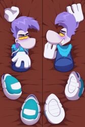 bed gloves half-closed_eyes hoodie non-human rayman_(series) raymesis sneakers tongue_out toony ubisoft