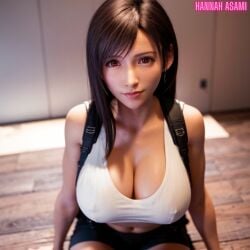 ai_generated final_fantasy final_fantasy_vii hannah_asami-(artist) latina orange_eyes tank_top tifa_lockhart tifa_lockhart_(cosplay)