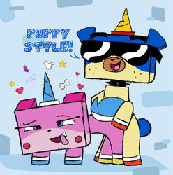 canine duo equine feline female highres horn hybrid incest lego male mammal ponehcawk puppycorn sex straight the_lego_movie unicorn unikitty unikitty_(series)