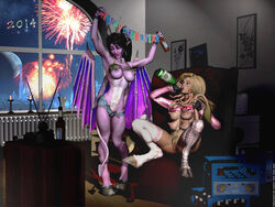 3d animal_tail bovine breasts cattle clothing demon demon_girl demon_horns demon_wings duo female female_minotaur hooves horns hot_pants humanoid invalid_tag mammal minotaur minotaur_girl monster_girl multi_breast nipples purple_skin pussy troglodyt-3d wings