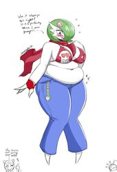 1boy 1girls 2018 2girls ass barefoot being_watched big_ass big_belly big_breasts bikini blush breasts chubby feet fingerless_gloves gardevoir ghost gloves green_hair hair_ornament hair_over_one_eye heart huge_ass huge_breasts large_ass large_breasts looking_down midriff navel nintendo original_character overweight overweight_female pants partially_colored pokemon pokemon_(species) pokemon_dppt pokemon_rse red_eyes scarf short_hair sketch sleepingeel source_request sweat text thumbs_up watermark white_background white_skin wide_hips