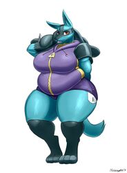 1girls 2018 anthro ass barefoot big_ass big_breasts big_ears blue_fur blush breasts canine chubby clothed eyelashes feet female hoodie huge_ass huge_breasts large_ass large_breasts looking_at_viewer lucario nintendo open_mouth overweight overweight_female paws pokemon pokemon_(species) pokemon_dppt red_eyes shorts sleepingeel smile source_request tail teeth text thick_thighs tongue watermark white_background wide_hips zipper