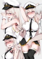 013_(hamsasuke) 1boy armpit_sex armpits arms_behind_head azur_lane belt black_legwear black_neckwear blonde_hair blush breast_grab breasts censored closed_mouth enterprise_(azur_lane) erect_nipples female grabbing hat highres large_breasts long_hair necktie nose_blush open_mouth peaked_cap penis purple_eyes shirt sleeveless sleeveless_shirt solo_focus thighhighs white_hat white_shirt wrist_cuffs