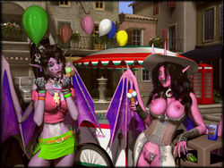 3d breasts clothing demon demon_girl demon_horns demon_wings duo female horns humanoid mammal nipples pink_skin purple_skin pussy troglodyt-3d wings