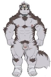 abs anthro balls canine fist flaccid foot_wraps gay hairy headband horkeukamui male male_only mammal muscular muscular_male nipples pecs penis pubes rossciaco scar solo tokyo_afterschool_summoners wraps yaoi