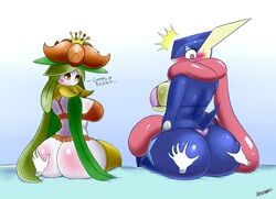 1girls 2018 2girls ambiguous_gender amphibian anthro ass ass_grab back bare_shoulders big_ass big_breasts bikini blue_background blue_skin blush breasts brown_eyes cleavage clothed dat_ass disembodied_hands female female_only flower frog from_behind green_skin greninja holding huge_ass huge_breasts human humanoid interspecies large_ass large_breasts lilligant long_tongue looking_back looking_down male male_human/female_anthro male_human/female_humanoid male_human/female_pokemon nintendo pink_eyes plant pokemon pokemon_(species) pokemon_bw pokemon_xy purple_bikini red_bikini sideboob sitting sleepingeel source_request sweat text thong tongue tongue_out watermark white_skin