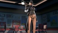 1futa 3d ashe_(overwatch) balls big_penis bottomless cowboy_hat derpsycho333 dickgirl erection futa_only futanari intersex looking_at_viewer mole_above_mouth overwatch penis red_eyes route_66_(map) solo_futa source_filmmaker white_hair