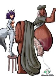 2futas anthro ass big_ass big_breasts dark-skinned_futa dickgirl dress furry furry_futa futa_on_futa futanari huge_breasts huge_cock original_characters precum sansrubildo sex size_difference small_dom_big_sub stool