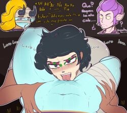 1boy 1girls ahe_gao bandage bandaged_leg bandages blonde-haired_female blonde_female blonde_hair blue_body blue_skin brawl_stars cctv_poco_(brawl_stars) comic comic_page cunnilingus dark-skinned_male dark_skin emz_(brawl_stars) face_markings female femsub grabbing horn horns larger_female leg_up legs licking licking_pussy male male/female maledom markings mean_girl_emz_(brawl_stars) moaning mortis_(brawl_stars) naked nude nude_female oral oral_sex poco_(brawl_stars) pussy pussy_juice pussy_juice_drip pussy_lips sfcompany1e_(artist) size_difference small_dom_big_sub smaller_male straight straight_hair table thick_thighs thighs under_the_table vagina