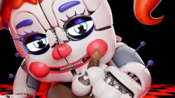 1boy 2girls 3d 3d_(artwork) 3d_animation 3d_model accurate_art_style animated blowjob circus_baby circus_baby_(fnaf) circus_baby_(original) cum cum_in_mouth cum_inside cum_on_face dark-skinned_male dark_skin deepthroat double_handjob eye_contact facial five_nights_at_freddy's glamrock_chica_(fnaf) hand_in_mouth handjob holding_hand laying_down longer_than_30_seconds longer_than_one_minute male/female morado_arts on_model penetration pov sound tagme threesome video