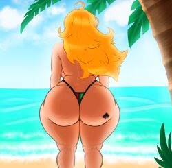 ass ass_bigger_than_head ass_focus beach_background fat_ass lemonsqueeze long_hair ocean palm_tree pan_african_colors qos_tattoo rwby yang_xiao_long yellow_hair