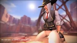 3d animated ashe_(overwatch) cowboy_hat cowgirl_position erection female iidssm_sfm loop male no_sound overwatch penis pussy red_eyes sex straight video white_hair