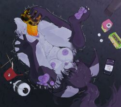 anthro areola ass biped bird's-eye_view black_body black_fur black_hair blep blush breasts claws clitoral_hood clitoris dildo dildo_in_vagina dildo_insertion electronics female floppy_ears fur genitals gutmixer hair hi_res high-angle_view holding_butt lagomorph leporid lube_bottle lying mammal masturbation medium_breasts nipples on_back on_ground orange_dildo pawpads paws penetration phone purple_areola purple_nipples purple_pawpads rabbit scut_tail sex_toy sex_toy_in_vagina sex_toy_insertion shaking short_tail solo tail tongue tongue_out vaginal_penetration vulva white_body white_fur