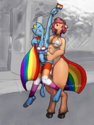 antlers bikini blue_body brown_body carrying_partner eyes_covered furry hooves katy_kat lammy_lamb pride_color_clothing pride_colors pride_flag public_sex sex stomach_bulge terrehaute um_jammer_lammy